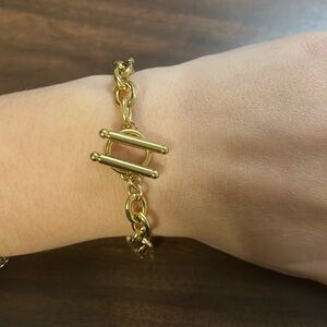 Gold plated stainless steel double toggle bracelet